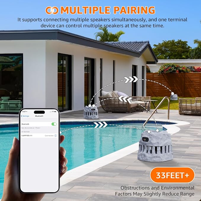 2-Pack Solar Powered Rock Speakers Waterproof Patio 2 in 1 Charging 360° Outdoor Rock Speaker with Lights RGB, IP44 for Pool Party Yard Outside Garden(Grey)