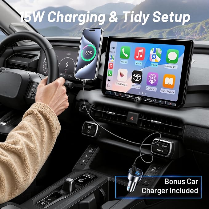Car Phone Holder for Toyota RAV4 (2026,10.5 inch),MagSafe Car Mount Charger,Magnetic Phone Holder,15W Wireless Charging,Screen Phone Holder,360° & Hands Free,RAV-4 Interior Accessories