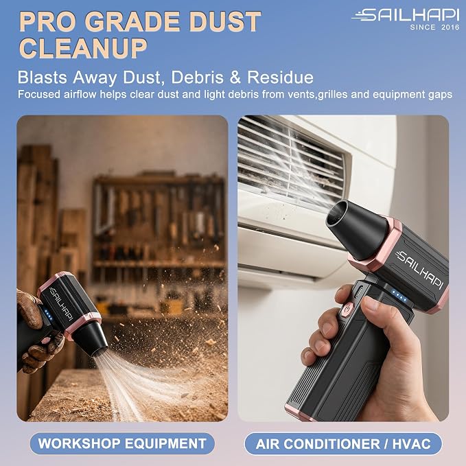 Compressed Air Duster 300000RPM, High-Speed Cordless Blower for Barber with Variable Speed, Electric Dust Blower for Keyboard, Car, PC, Hair Cut, Replaces Canned Air, Gifts for Men
