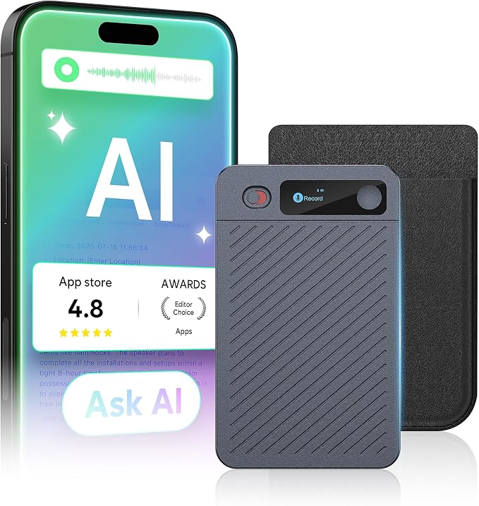 AI Voice Recorder, 64GB Note Taking Device w/Magnetic Case, App Control, AI Technology Transcribe & Summarize Free, 121 Languages, 45H Battery, Audio Recorder for Lectures Meetings Calls