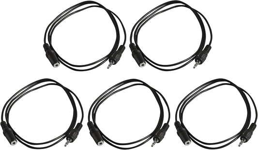 Five Pack of YCS Basics 3 Foot 3.5mm Headphone Extension Cables Male/Female