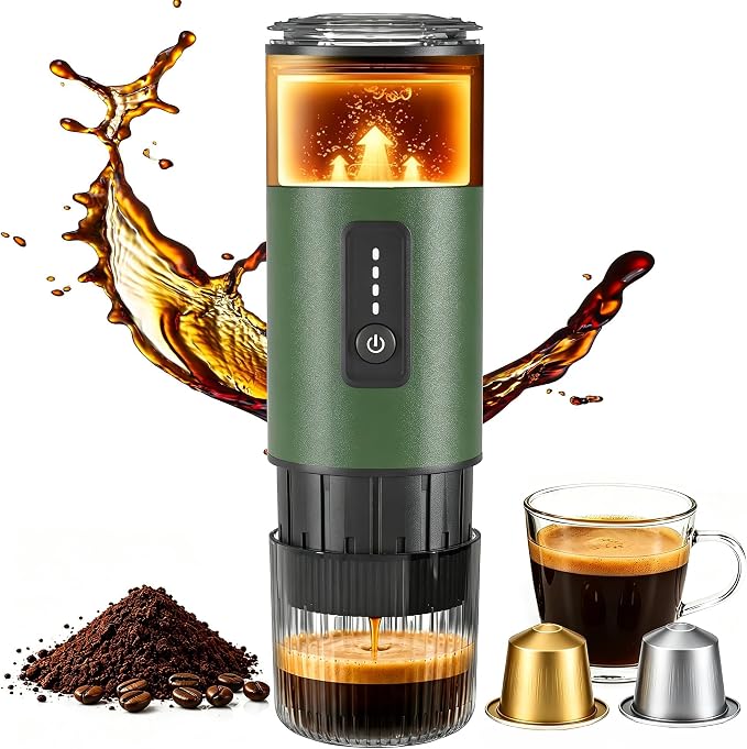 3-in-1 Portable Espresso Machine, Self-Heating Coffee Maker with 20 Bar Pressure, Compatible with Ground Coffee & NS/DG Style Capsules, 7500mAh Battery, USB-C Fast Charging for Travel, Camping & Car