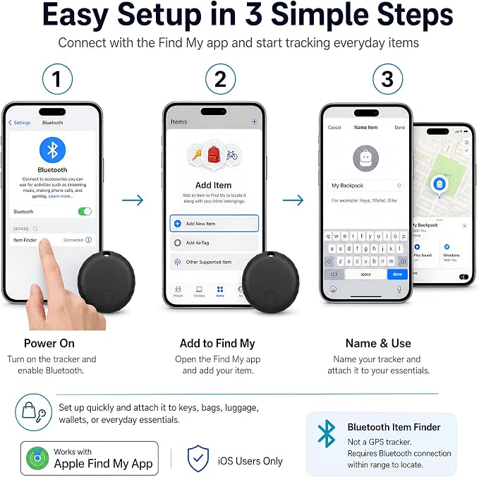 Key Finder 5 Pack for Apple Find My App, iOS Tracker Tags | iOS Only Bluetooth Finder for Keys, Wallets and Luggage