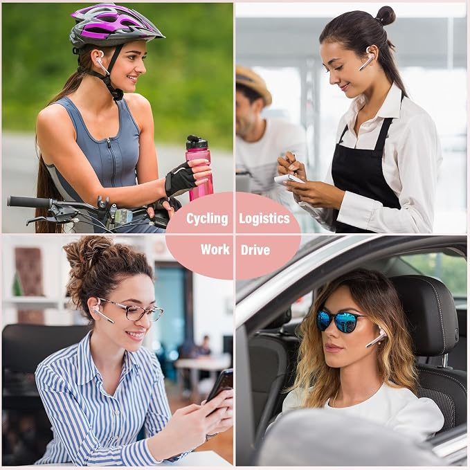2026 Bluetooth Headset, Wireless Bluetooth 5.3 Earpiece, 90Hrs Single-Ear Headset with APTX HD Audio & Mute Button, Dual Noise Cancelling Mics, Hands Free Headphone for Trucker, Business, Gym, Pink