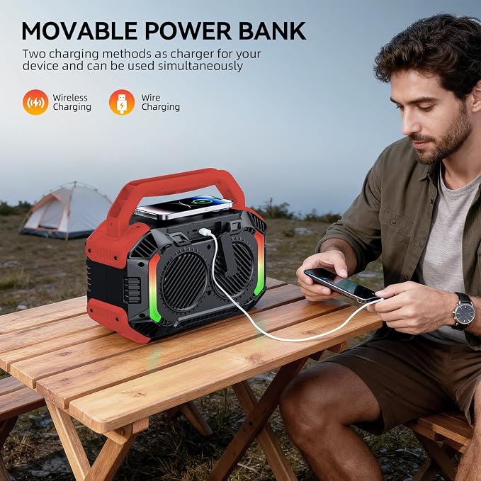Wilody Speakers Bluetooth Wireless, 100W Loud Outdoor Speaker with Bass, IPX7 Waterproof Floatable, 20H Playtime, RGB Light, Portable Speaker with TWS for Work, Outdoor, Garage, Camping (Crimson)