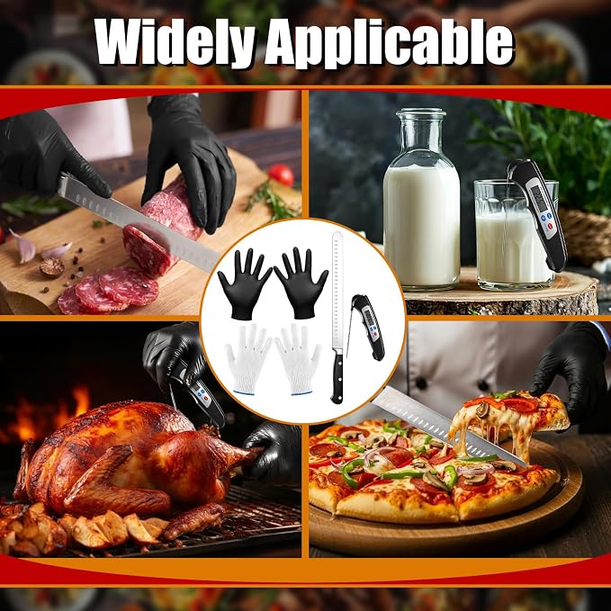 BBQ Set 55 Pack Heat Resistant Gloves, Brisket Carving Knife, and Digital Meat Thermometer for Outdoor Barbecue Cooking Baking Smoking BBQ & Grilling Accessories