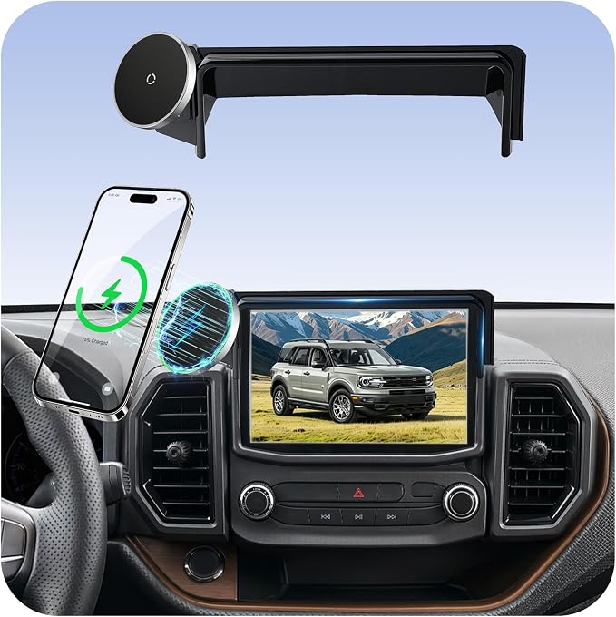 Car Phone Mount for Ford Bronco Sport (2021-2024, 8" Screen ONLY), MagSafe Car Mount, 15W Wireless Charger, iPhone Magnetic Mount for Samsung & Android, 360° & Hands Free, Car Interior Accessories
