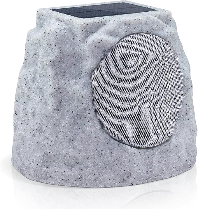 Rock Speakers Outdoor Water-Resistant IP44, Multi-Sync Up to 100 Speakers, Solar-Powered Rock Speaker with Light for Patio Garden Party Pool Deck Yard Outside