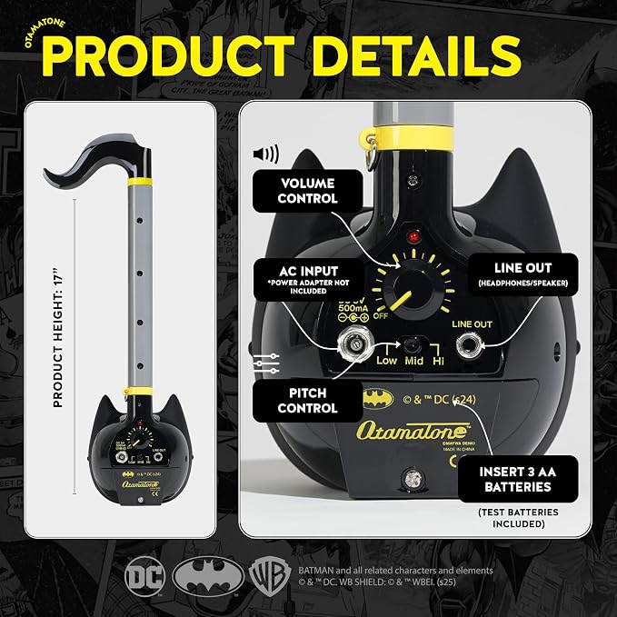 Otamatone Deluxe Batman – DC Comics Electronic Musical Instrument for Adults, Portable Digital Synthesizer with Aux Jack from Japan by Maywa Denki, Cool Unique Gift for Men [English Instructions]