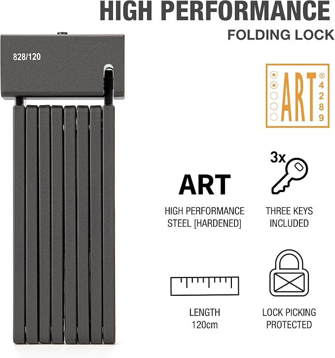 Foldable Bike Lock - Compact Folding Bicycle Lock with 3 Keys - Frame Mount Anti-Theft Locks for E-Bike, Motorcycle, Scooter, Bicycle, Door, Gate (PINN-828-120)