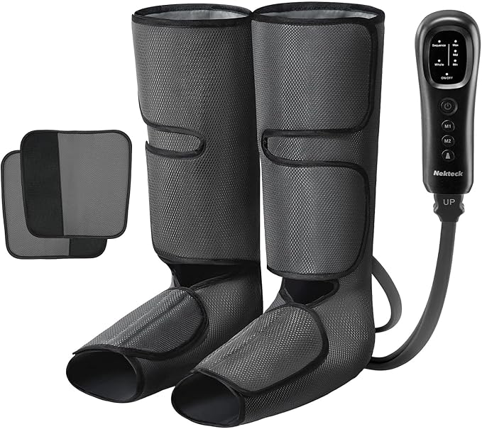 Nekteck Leg Massager for Circulation and Relaxation, Air Compression Foot and Calf Massager to Relieve Pain Edema Swelling with 2 Size Extensions, Massage Tools for Mom Dad Men Women