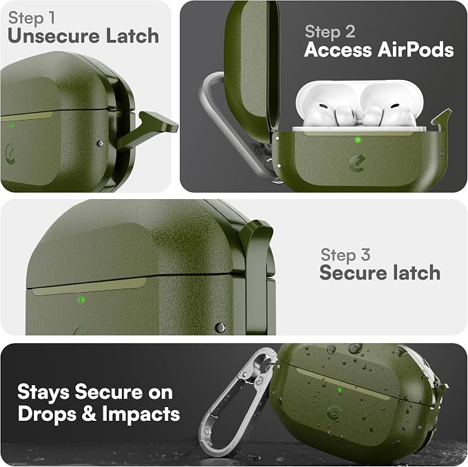 Keybudz for Waterproof AirPods Pro 3 Case with Lock - IP68 Waterproof and Dust Proof, Shockproof Protector, Heavy Duty Rugged Protection, Drop Proof Hard Cover for AirPods Pro 3rd Gen (Forest Green)