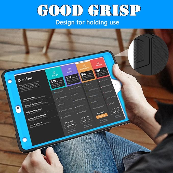 Rantice Military-Grade Tested Case for iPad 10.2" 9th/8th/7th Gen, Shockproof Protective Cover with Stand & Child-Safe Design (Black+Blue)