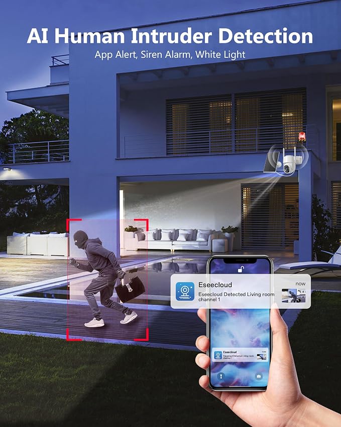 Gianteye 2K Security Cameras Wireless Outdoor, 5G WiFi Cameras for Home Security, 360° PTZ Solar/Battery Powered Outside Cam, 2 Way Talk, Color Night Vision, AI Human Detection for Porch/Garage/Yard