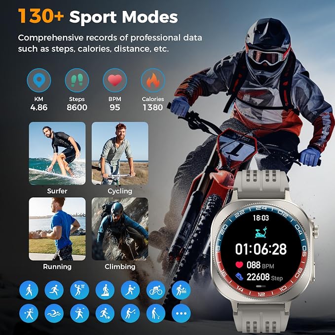 Smart Watch (Answer/Make Call), 1.43" AMOLED-3D Military Smartwatch for Men Women, Flashlight/130+ Sports/60 Days, Heart Rate/Sleep Monitor, IP68 Waterproof Fitness Activity Tracker for Android iOS