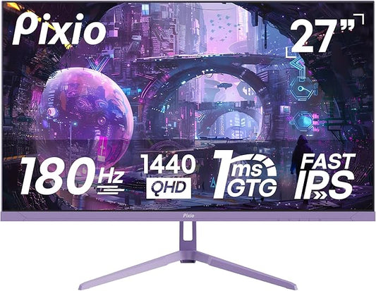 Pixio PX278 Wave Purple 27 inch 180Hz Refresh Rate Quad HD 1440p Resolution Fast IPS Panel 1ms GTG Response Time Built-in Speakers Gaming Monitor with AMD FreeSync