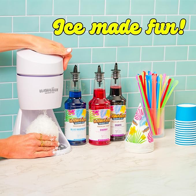 Hawaiian Shaved Ice S900A Made in USA Professional Fluffy Ice & Snow Cone Machine for Home Use - Complete Party Kit with Flavor Syrups