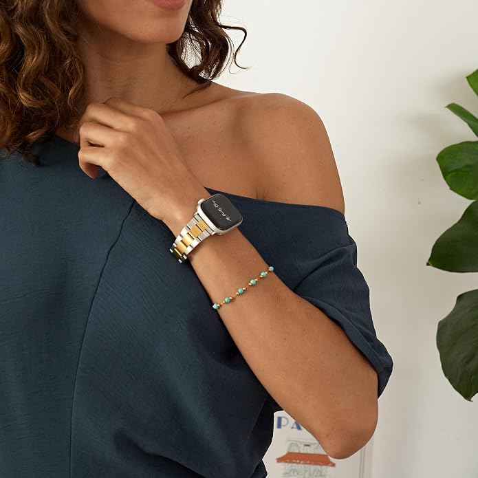 My Pretty Strap - Compatible Apple Watch Band Strap, Stainless Steel Fashion iWatch Replacement Strap- Easy Resizing, No Tool Needed, Fits Most Wrists- Series 1-11, SE and Ultra