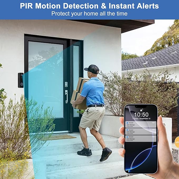 Doorbell Camera Wireless, Head-to-Toe Video - No Subscription Required,2K HD Live View, Two-Way Talk,Smart Video Doorbell with Chime,Battery Powered,Motion Alerts,Works with Alexa &Google(2.4G WiFi)