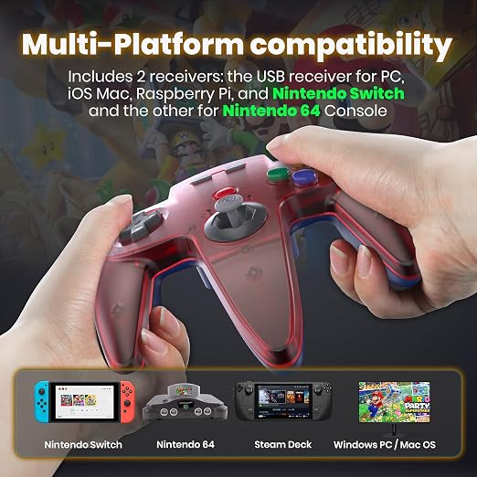 2 Pack Wireless N64 Switch Online Controller, with 2.4 GHz USB & N64 Receivers, Compatible with Windows PC macOS, N64 Console / Switch / NSO - (Rechargeable) (Plug and Play) (Built-in Rumble) (Black)