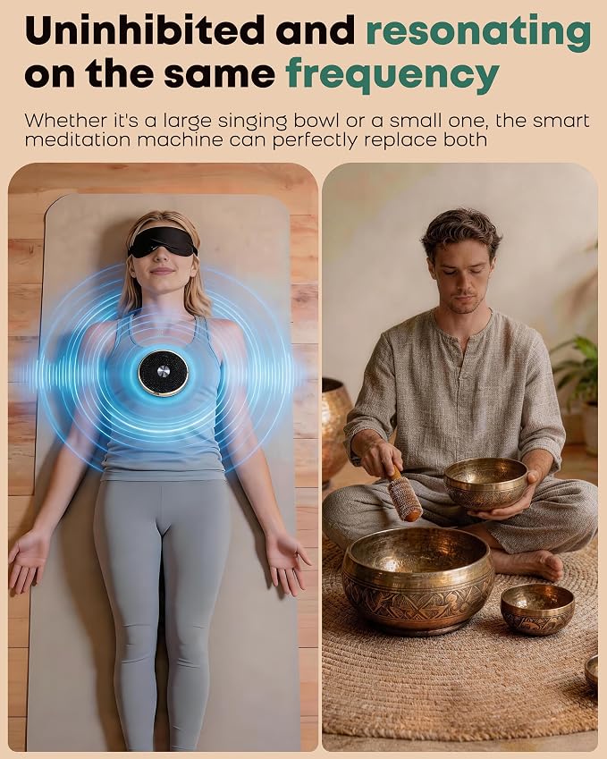 Portable Electronic Tibetan Singing Bowl, 4 Healing Frequencies (417-639Hz)& Singing Bowl Tone - USB-C Rechargeable Meditation Musical Instrument for Yoga, Relaxation, Reiki, Chakra Balance Gold
