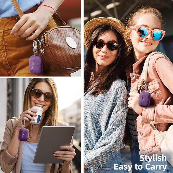 Lerobo Flower Engraved Case for AirPods Pro 3 with Cleaner Kit,Soft Silicone Cover with Keychain Compatible with Apple AirPods Pro 3rd Generation Case for Women & Men,360°Protection,Led Visible,Purple