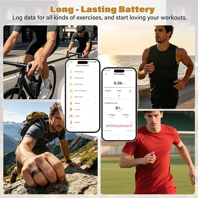 Smart Fitness and Activity Ring for Men and Women – Track Heart Rate, Sleep, Stress, Steps & More, Waterproof Fitness Tracker for iPhone and Android, No Subscription Fee, Black 12#