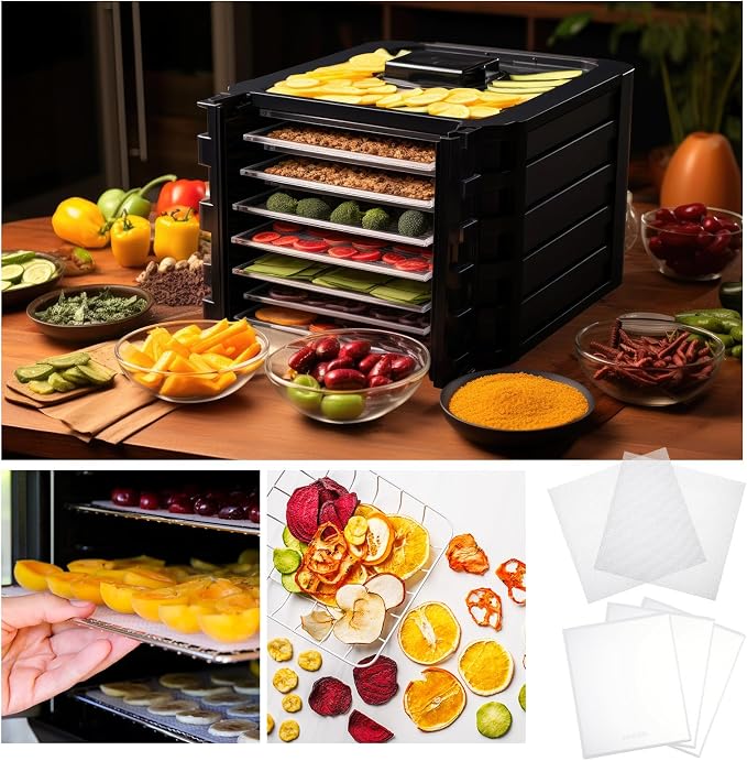 Thenshop 8 Pcs Silicone Dehydrator Sheets Trays with Edge and 10 Pcs Mesh Dehydrator Mats Non Stick Reusable Fruit Leather Trays Accessories for Liquid Making Food Fruit Meat Egg Vegetables (White)