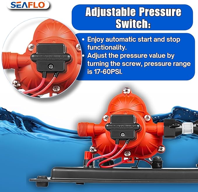 SEAFLO 33-Series Water Pump and Accumulator Tank System - 12V DC, 3.0 GPM, 45 PSI, 0.2 Gallon Tank - Reduces Cycling For Marine, Boat, RV, Off-Grid Applications- 4-Year Warranty! CE & RoHS Certified