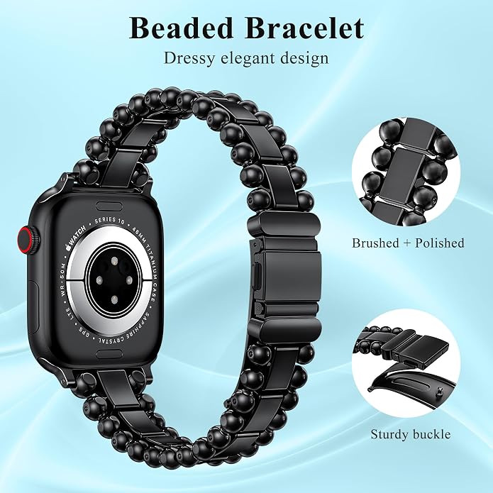 TOYOUTHS Beaded Bracelet Compatible with Apple Watch Bands 38/40/41/42/44/45/46/49mm Women, Dressy Fancy Stainless Steel Metal Elegant Jewelry Strap for iWatch Series 11 10 9 8 7 6 5 4 Ultra/SE 3 2 1