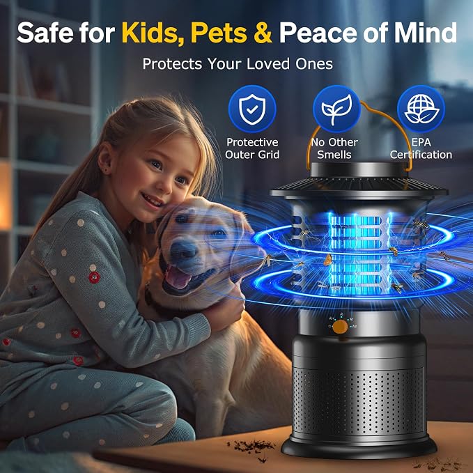 Cordless Bug Zapper Outdoor, Rechargeable Mosquito Zapper with 10,000mAh Battery & Dual Zap + Suction Trap | Quiet, Waterproof Electric Fly Zapper for Patio, Bedroom, Kitchen