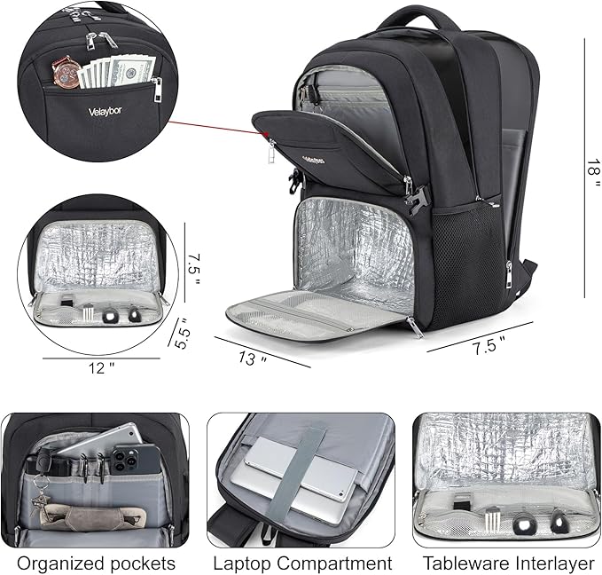 Insulated Lunch Backpack Fit 17" Laptop, Work Backpack with Lunch Box for Men & Women, Water Resistant College Computer Bag for Travel, Business, Hiking