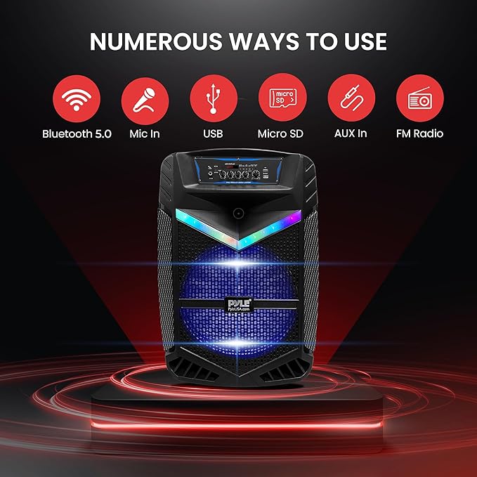 Portable Bluetooth PA Speaker System - 1200W Rechargeable Outdoor Bluetooth Speaker Portable PA System w/ 15” Subwoofer 1” Tweeter, Recording Function Mic in Party Lights USB/SD Radio