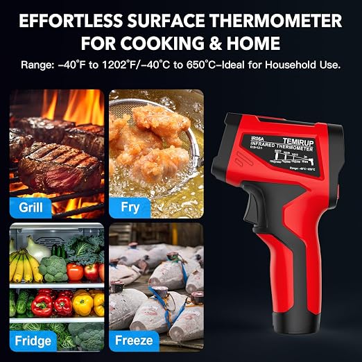 Infrared Thermometer Gun - TEMIRUP Non-Contact Digital Laser Temperature Gun with Color LCD Display for Cooking, Griddle, Engine, HVAC, IR Temp Gun with Adjustable Emissivity,-40℉~1202℉(-40℃~650℃)