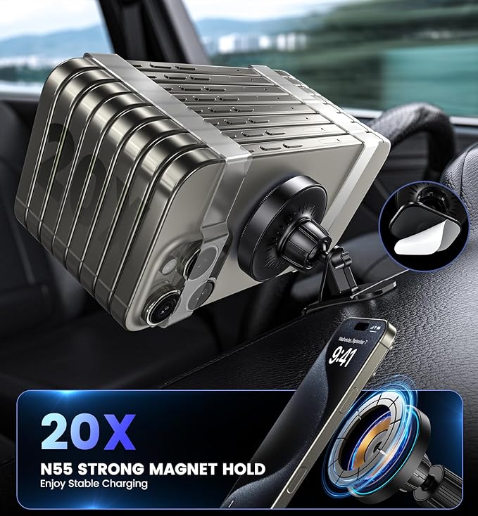 Magnetic Wireless Car Charger - Car Mount Charger for iPhone 17Pro Accessories,Magnetic Phone Holder for iPhone 16Pro Max/16e/15/14/13/12