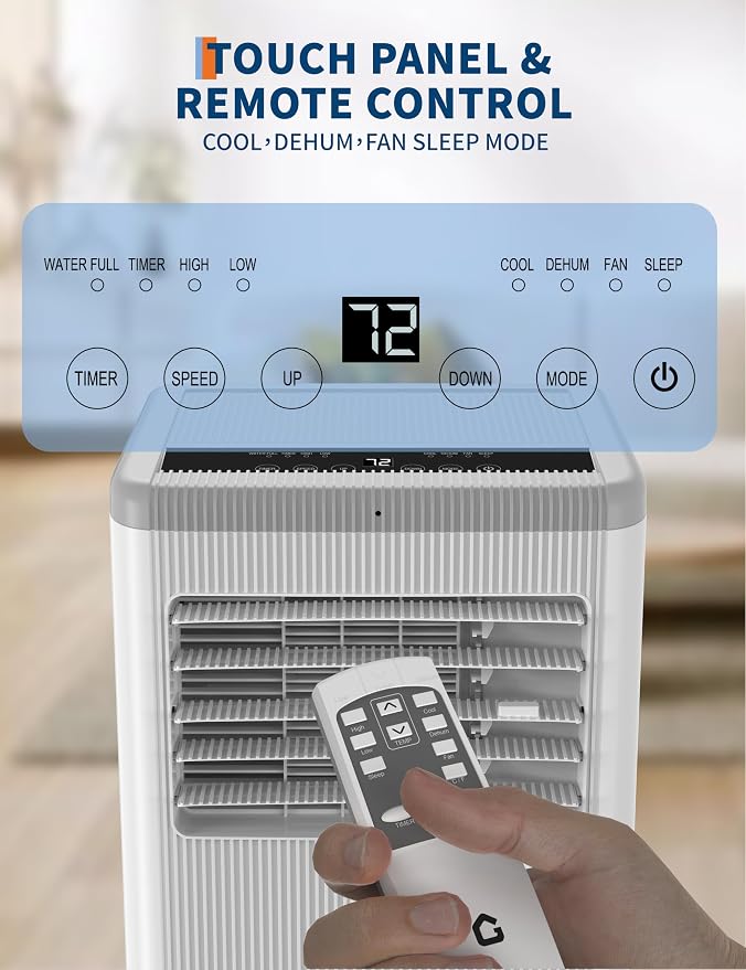 GarveeTech 8000 btu Portable Air Conditioner 3 Speeds & Sleep Mode, 3 in-1 Cooling AC Portable Air Conditioner for Room, Standing Air Conditioner for Room, Ventless Floor Air Conditioner Unit Portable