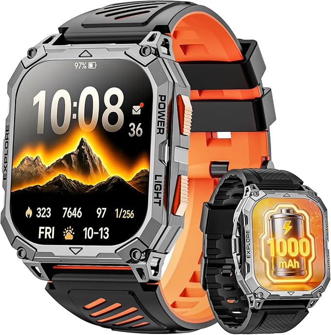 Smart Watches for Men, 2.01" HD Military Smart Watch with 1000mAh High-Capacity Battery/Led Flashlight/Answer/Make Call/Heart Rate/Sleep Monitor/Step Tracker, Fitness Tracker for Android/iPhone