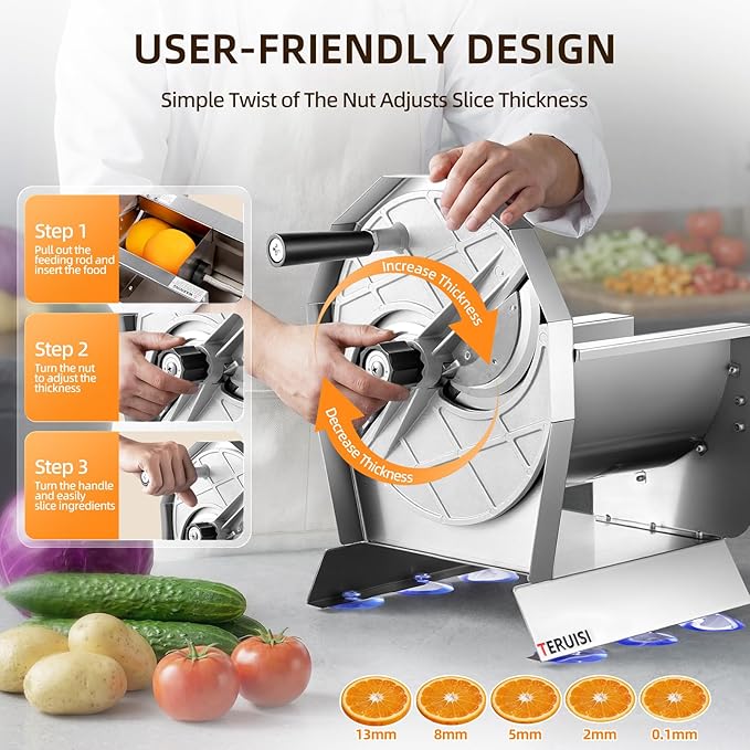 Manual Vegetable Fruit Slicer, Commercial Vegetable Cutter with 0-0.5"/0-13mm Thickness Adjustable, Stainless Steel Veggie Food Slicing Machine for Potatoes Lemons Tomatoes Onions