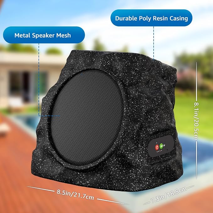 uuffoo 2-Pack Rock Speakers Outdoor Waterproof with RGB Color Lights Multi-Sync Up to 100 Speakers,Auto-Pairing,Solar-Powered and USB Charging for Patio Pool Party Yard Garden Outside