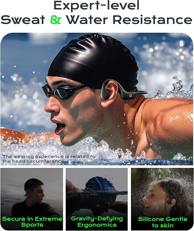 DEMICEA Open Ear Sport Headphones, Wireless Bone Conduction Earphones, Built-in 32GB MP3,with Mic, IP68, Sweat & Water Resistant, Up to 8 Hours Battery, Bluetooth 5.3,for Running,Swimming,Workouts