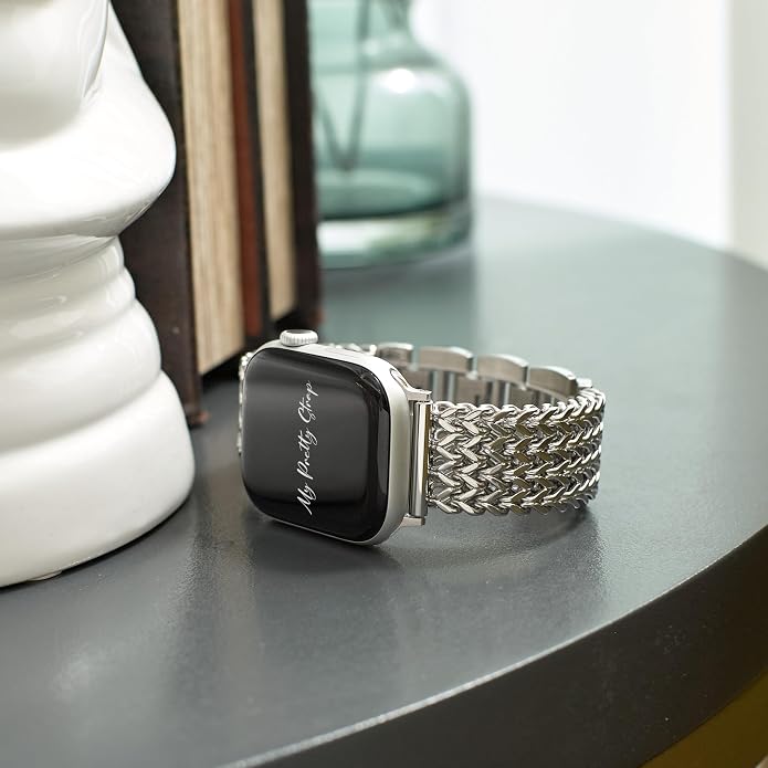My Pretty Strap - Compatible Apple Watch Band Strap, Stainless Steel Fashion iWatch Replacement Strap- Easy Resizing, No Tool Needed, Fits Most Wrists- Series 1-11, SE and Ultra