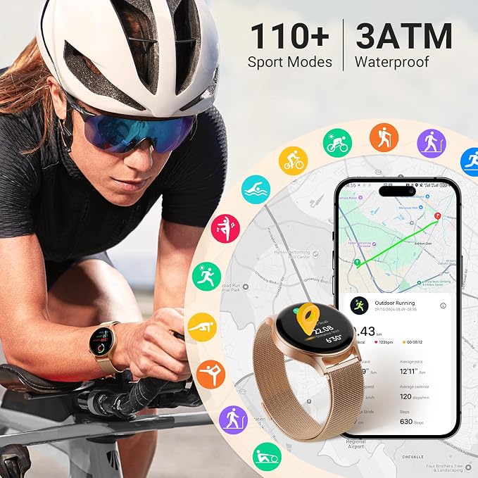 Fitpolo Smart Watch for Women,1.3" AMOLED Touchscreen Fitness Tracker, Make/Answer Calls, Heart Rate SpO2 Monitor,IP68 Waterproof,Sleep Activity Tracking Smartwatch for Android Phones iPhone (Bronze)