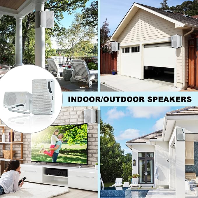 Herdio 3.5 Inch Passive Outdoor Speakers Wired Waterproof, 200W 3 Way Premium Mountable Wall Mount Speakers with Superior Sound, All-Weather Durability, for Patio Marine Boat Garage Indoor(White Pair)