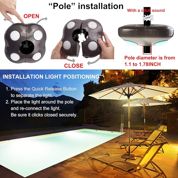 Umbrella Light Battery Operated, 16 RGB Color Changing Patio Umbrella Lights with Remote, Outside Under Umbrella Lights for Offset Parasol Tent-Bronze