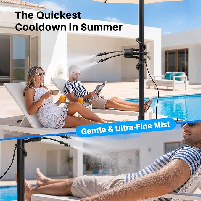 Ausic Portable Misting System, Battery Powered Outdoor Water Mister with 9L Bucket & Rechargeable Pump (Consecutive 8Hrs), Misters for Outside Patio Cooling, for Sports, Camping, Tailgating, Umbrella
