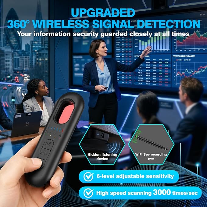 AI Hidden Camera Detector 2026 Upgraded, Anti-Spy Bug Detector, GPS Tracker & Listening Device Detector, RF Signal Scanner for Hotel, Airbnb, Office, Home, Car, Bathroom, Travel Security