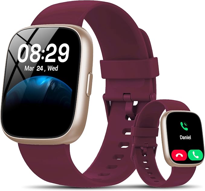 Smart Watch with Alexa Built-in, 1.83" Touchscreen Fitness Tracker with Bluetooth Call, Fitness Watch with Heart Rate/Sleep Monitor/120+ Sports, IP68 Waterproof Smartwatch for Android iOS, Burgundy