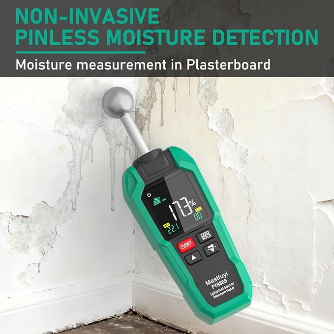 Pinless Wood Moisture Meter,Non-Destructive Depth 5-40mm for Wood & Walls | Digital Moisture Detector Built-in Flashlight for Concrete, Floors