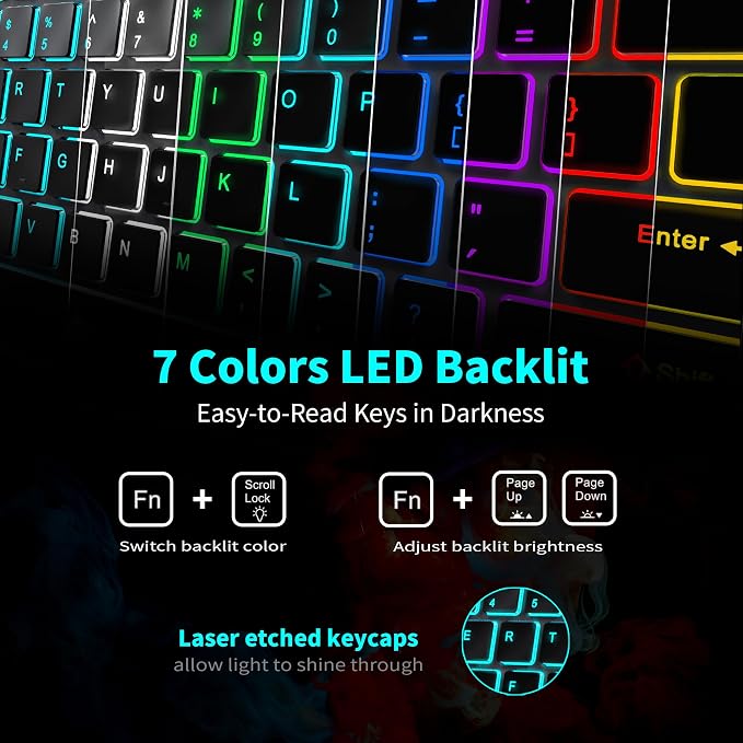 Quiet Wireless Keyboard and Mouse Backlit, Rechargeable Silent Flat Keyboard Mouse Combo, Jiggle Mouse, 2.4GHz Cordless Slim Keyboard Mouse for Mac, Windows, PC Computer, Laptop, Desktop (Space Gray)