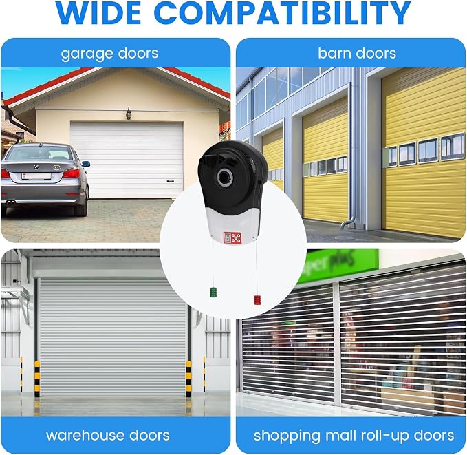 Roll Up Door Opener with 3 Remotes for Garage Warehouse Store Barn Farm | Automatic Roll Up Door Opener 800N 110V, 50dB Quiet, 164FT Remote, Military-Grade Encryption, Auto-Reverse on Obstacles